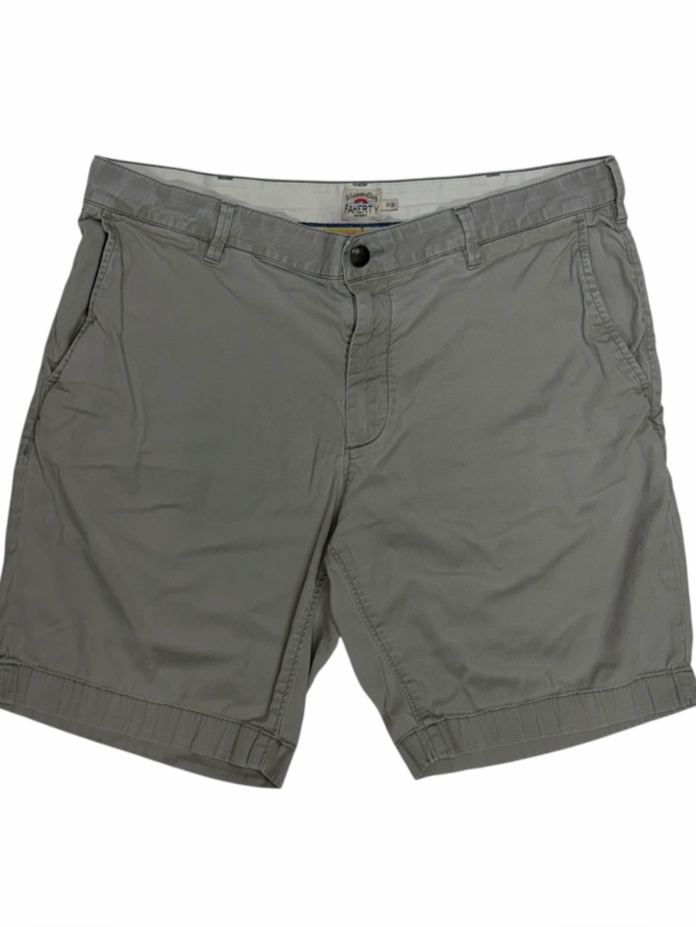 Faherty Shorts Mens 35 Grey Island Life Organic Cotton Casual Golf Chino Khaki